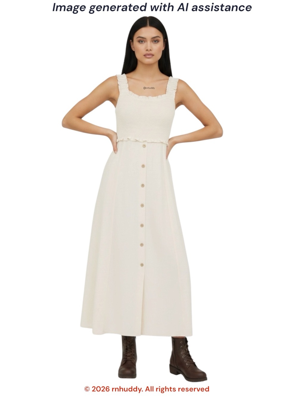 Blu Pepper M smocked linen blend natural (color) midi dress